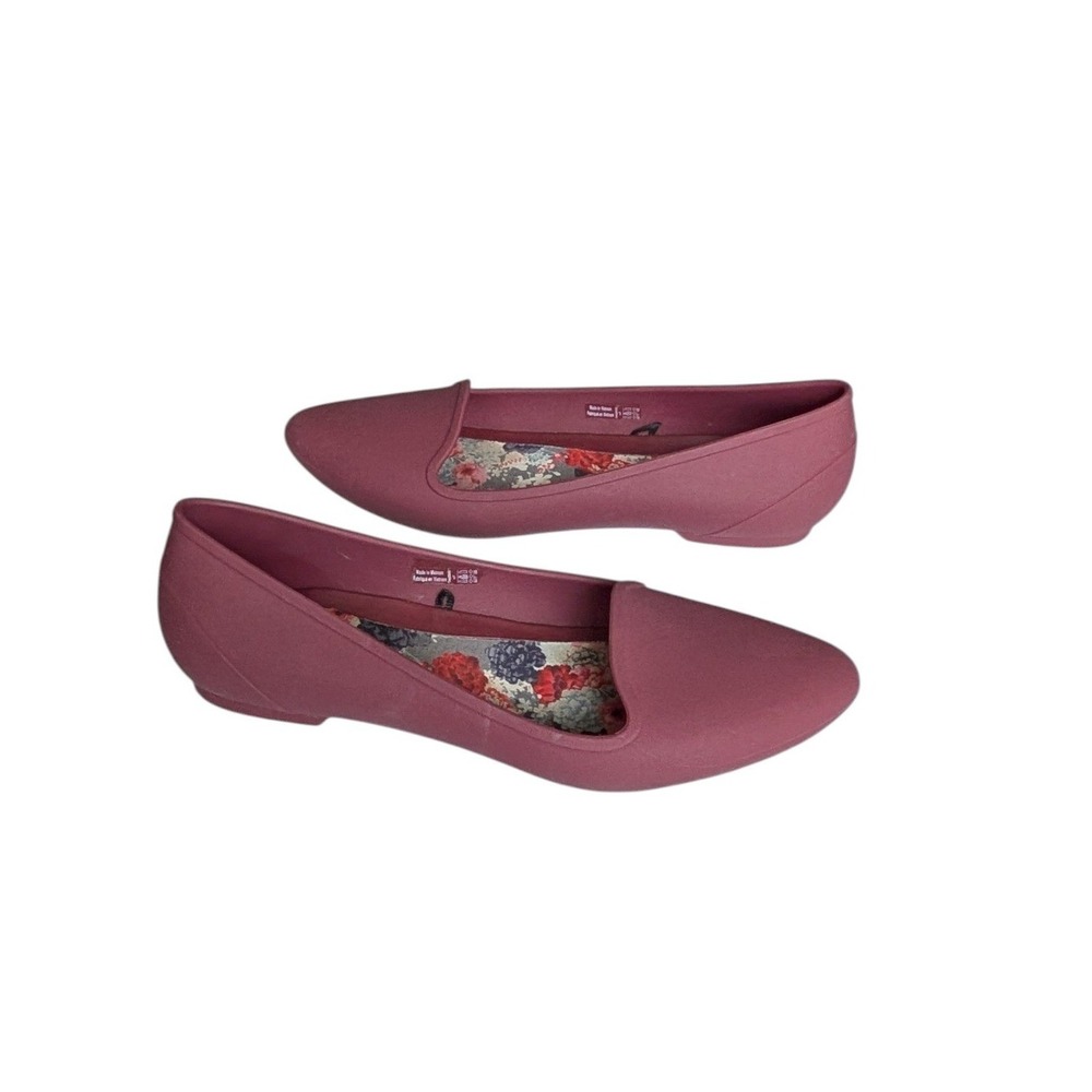Crocs Sienna Burgundy Wine Pointed Toe Loafers Ballet‎ Flats Sz 7 Floral Insole